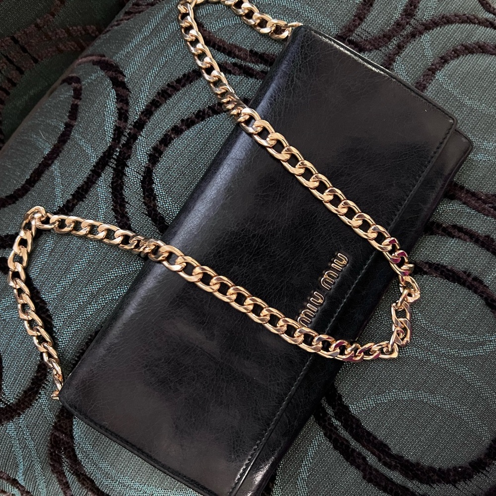 Miu Miu Black Wallet with Gold Chain - Picture 14 of 14